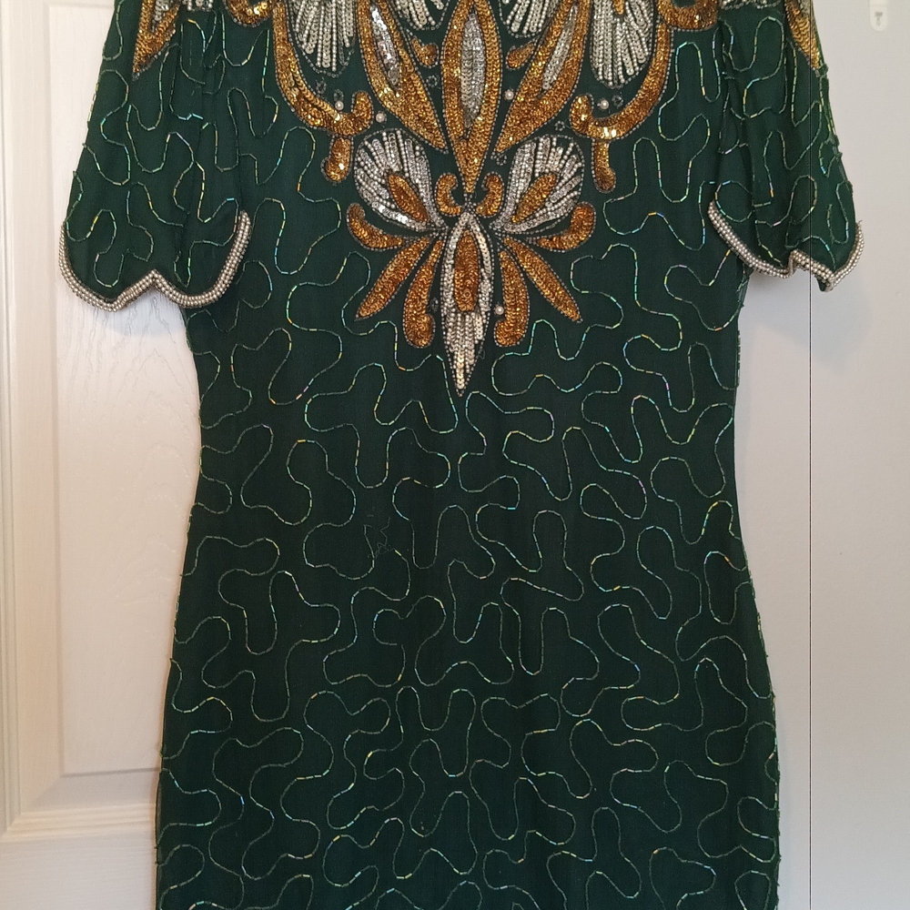Elegant Green and Gold Embellished Women's Top